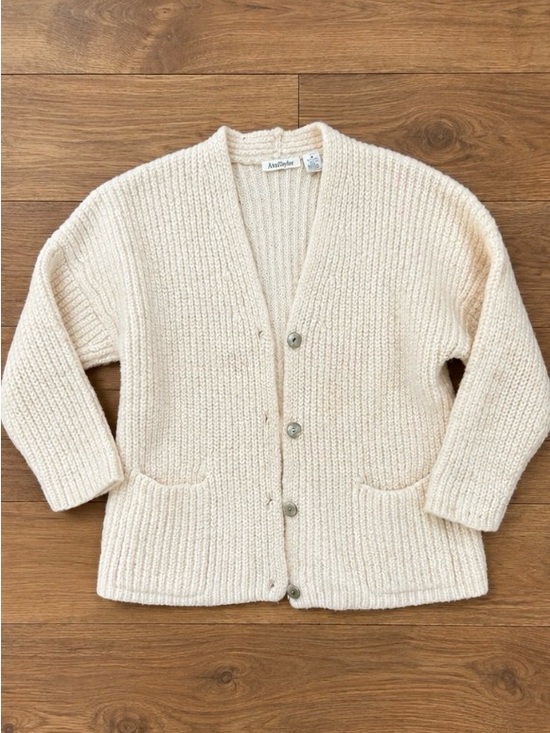 Ann Taylor Sweaters - Vintage Y2K Ann Taylor Cream Ribbed Wool Button Cardigan
